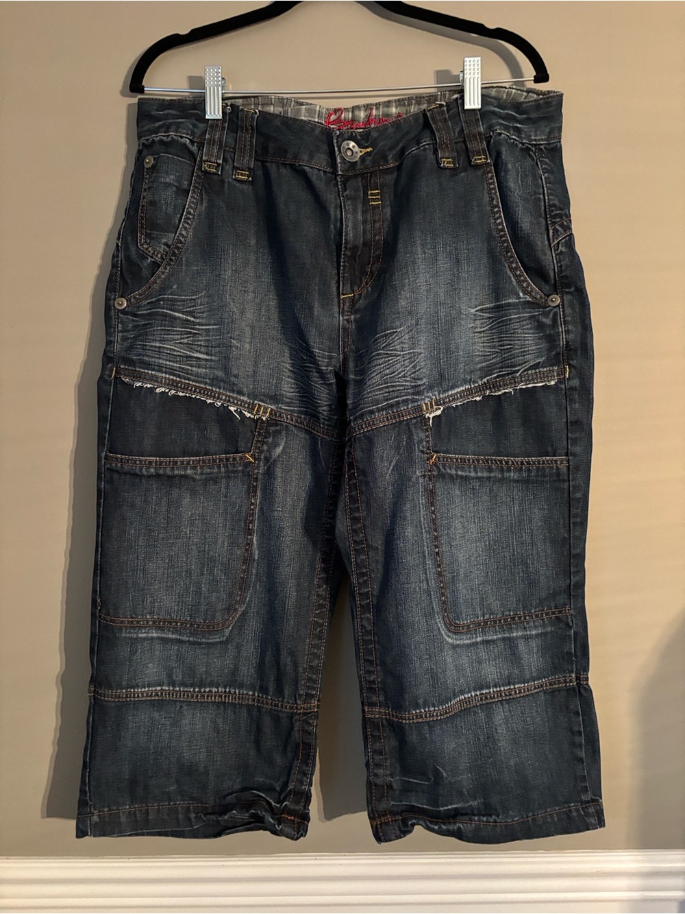 Bauhaus Men's Dark Blue Denim Cargo Jean Capri 3/4 Size 34, 100% Cotton